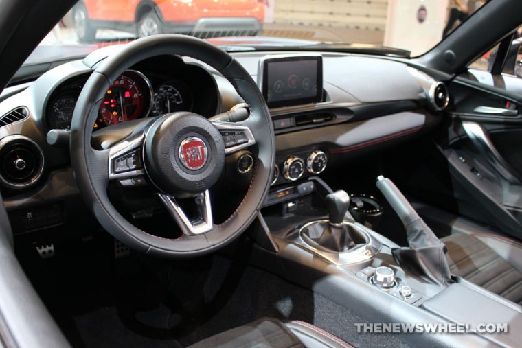 2017 Fiat 124 Spider Abarth gray convertible car on display Chicago Auto Show