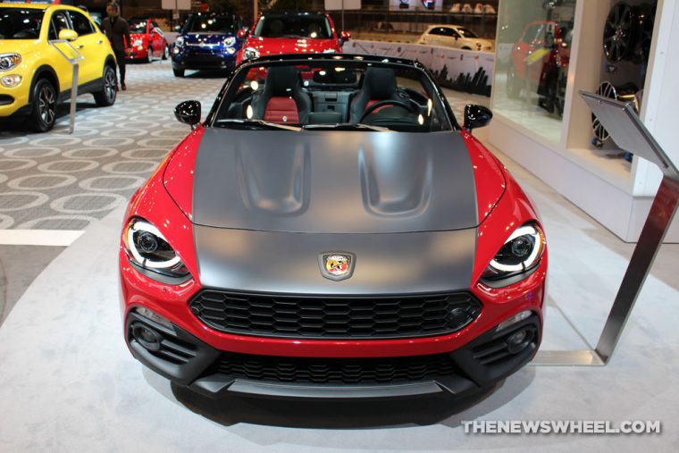 2017 Fiat 124 Spider Mopar red convertible car on display Chicago Auto Show