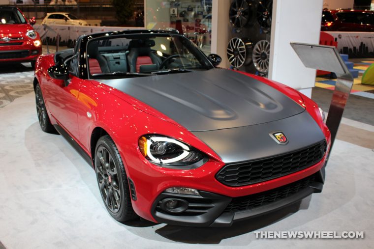 2017 Fiat 124 Spider Mopar red convertible car on display Chicago Auto Show