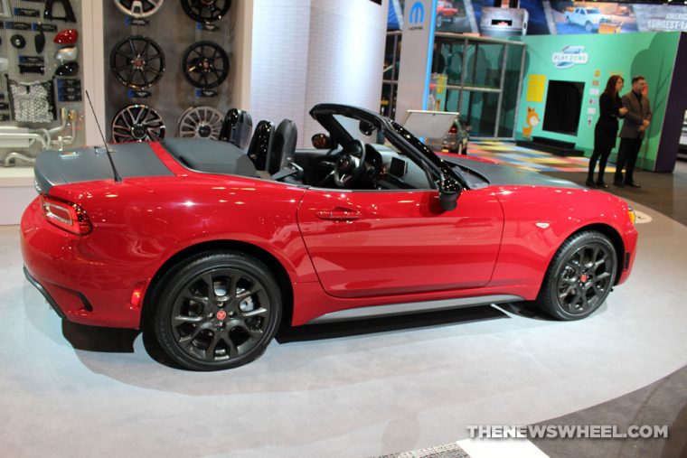 2017 Fiat 124 Spider Mopar red convertible car on display Chicago Auto Show