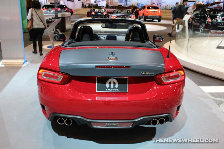 2017 Fiat 124 Spider Mopar red convertible car on display Chicago Auto Show