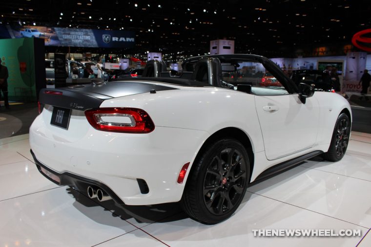 2017 Fiat 124 Spider white convertible car on display Chicago Auto Show