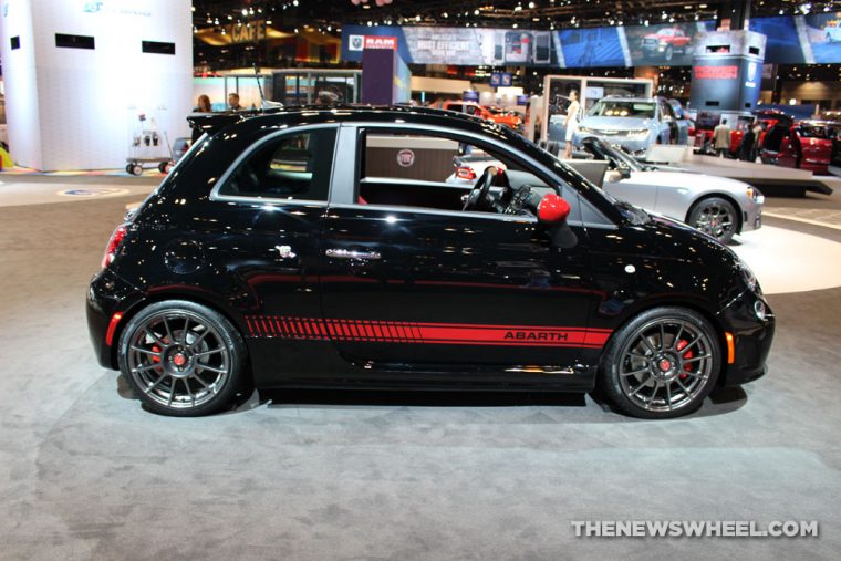 2017 Fiat 500 Abarth black sedan car on display Chicago Auto Show