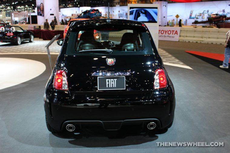 2017 Fiat 500 Abarth black sedan car on display Chicago Auto Show