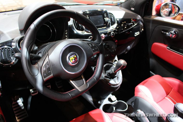 2017 Fiat 500 Abarth black sedan car on display Chicago Auto Show