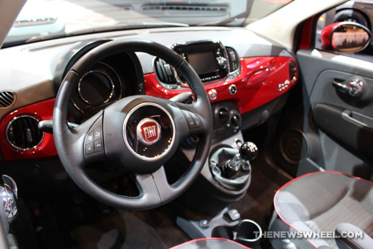 2017 Fiat 500 Cabrio red sedan car on display Chicago Auto Show