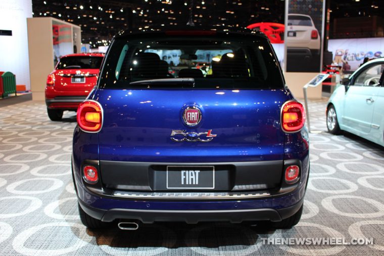 2017 Fiat 500L blue sedan car on display Chicago Auto Show