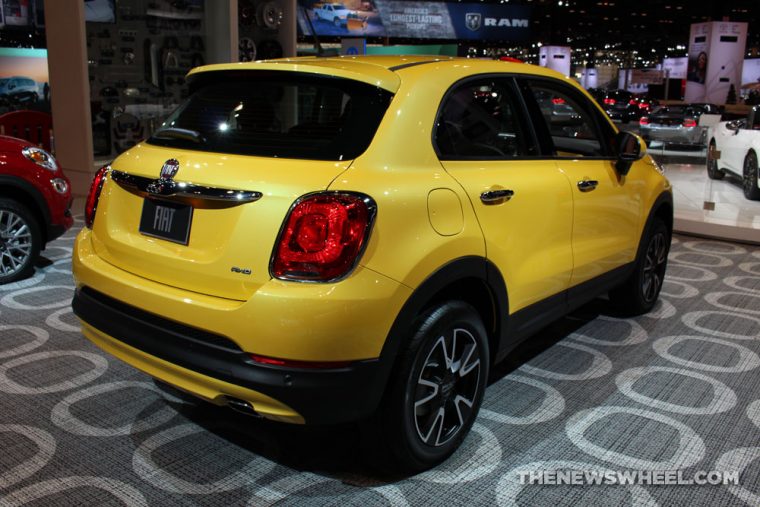 2017 Fiat 500X yellow sedan car on display Chicago Auto Show