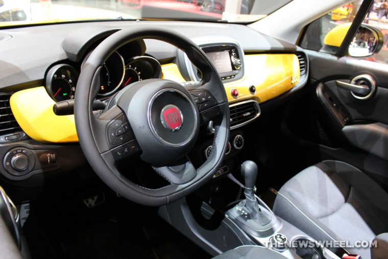 2017 Fiat 500X yellow sedan car on display Chicago Auto Show