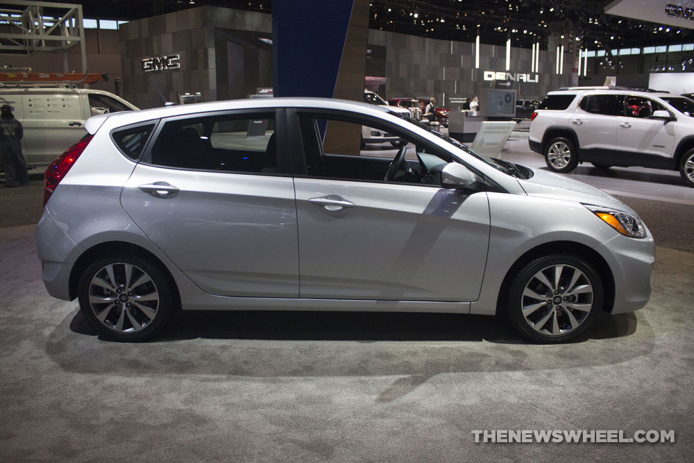 2017 Hyundai Accent Silver hatchback compact car at Chicago Auto Show 