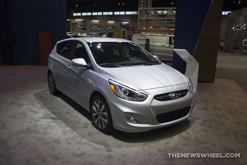 2017 Hyundai Accent Silver hatchback compact car at Chicago Auto Show 