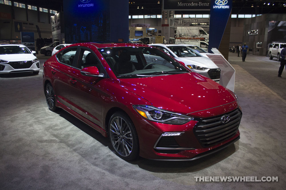 2017 Hyundai Elantra Sport red sedan at Chicago Auto Show