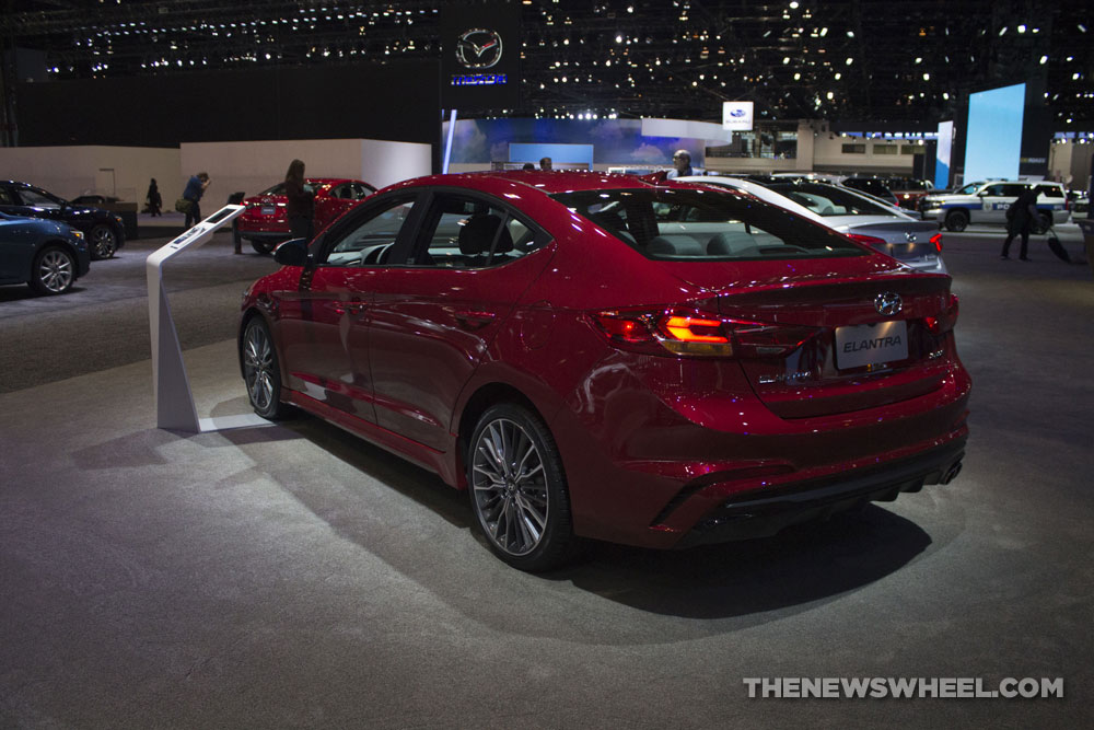 2017 Hyundai Elantra Sport red sedan at Chicago Auto Show