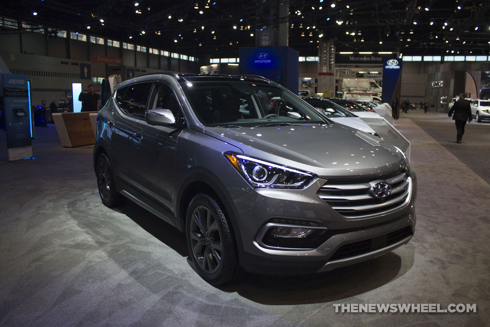 2017 Hyundai Santa Fe Sport crossover silver SUV display Chicago Auto Show