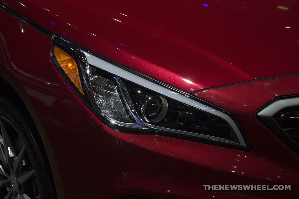 2017 Hyundai Sonata Sport 2.0T red sedan car on display Chicago Auto Show