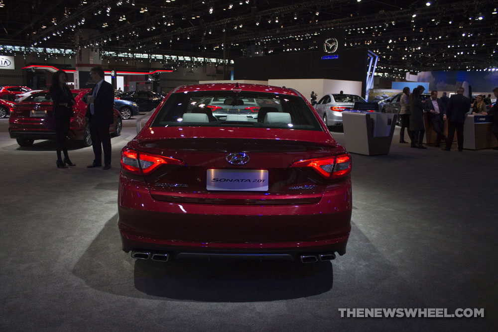 2017 Hyundai Sonata Sport 2.0T red sedan car on display Chicago Auto Show