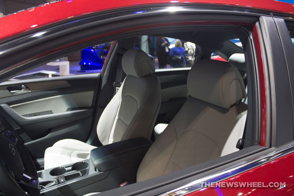 2017 Hyundai Sonata Sport 2.0T red sedan car on display Chicago Auto Show