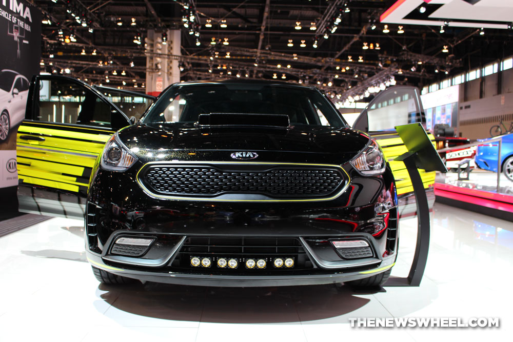 2017 Kia Niro Triathlon black SUV on display Chicago Auto Show