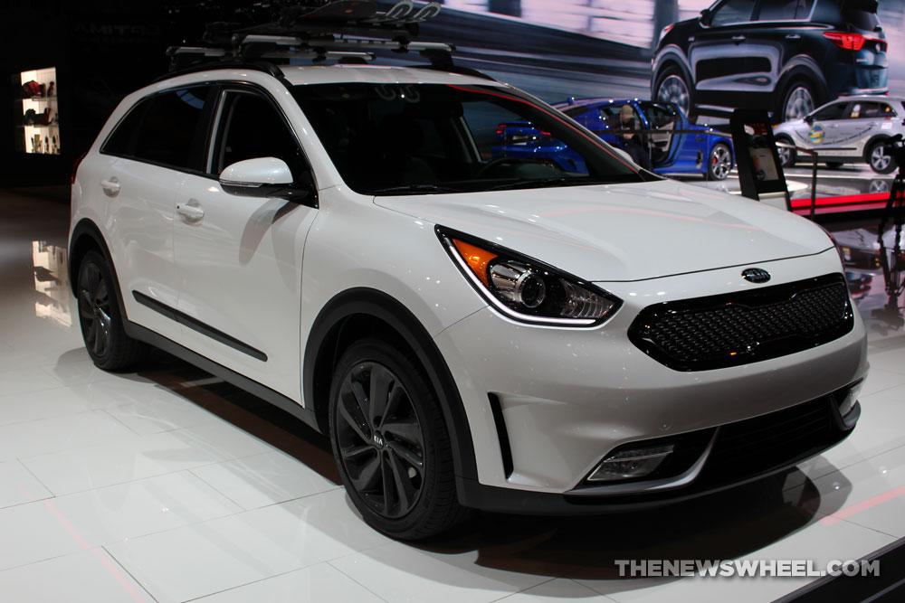 2017 Kia Niro white SUV on display Chicago Auto Show