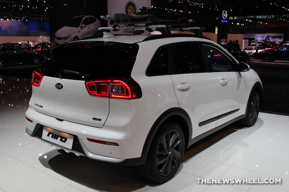 2017 Kia Niro white SUV on display Chicago Auto Show