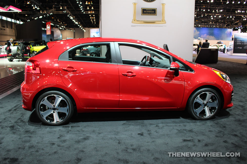 2017 Kia Rio red hatchback on display Chicago Auto Show