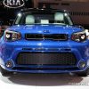 2017 Kia Soul First Class blue sedan car on display Chicago Auto Show