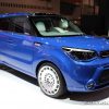 2017 Kia Soul First Class blue sedan car on display Chicago Auto Show