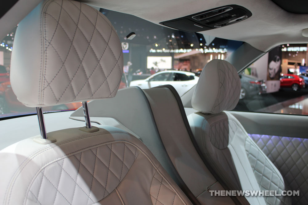 2017 Kia Soul First Class blue sedan car on display Chicago Auto Show