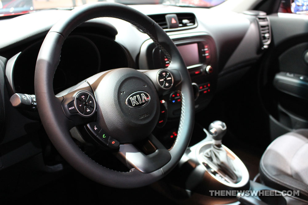 2017 Kia Soul red sedan car on display Chicago Auto Show