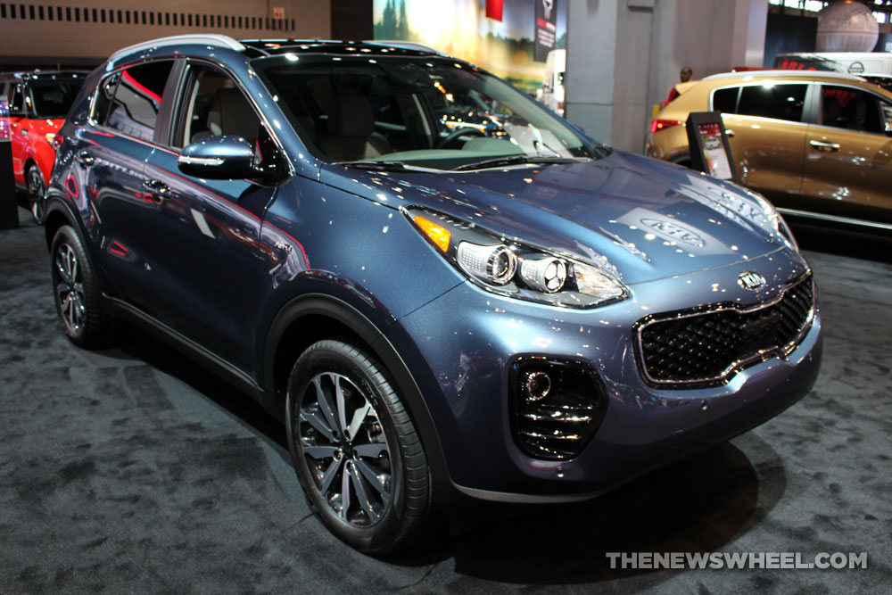 2017 Kia Sportage blue SUV on display Chicago Auto Show