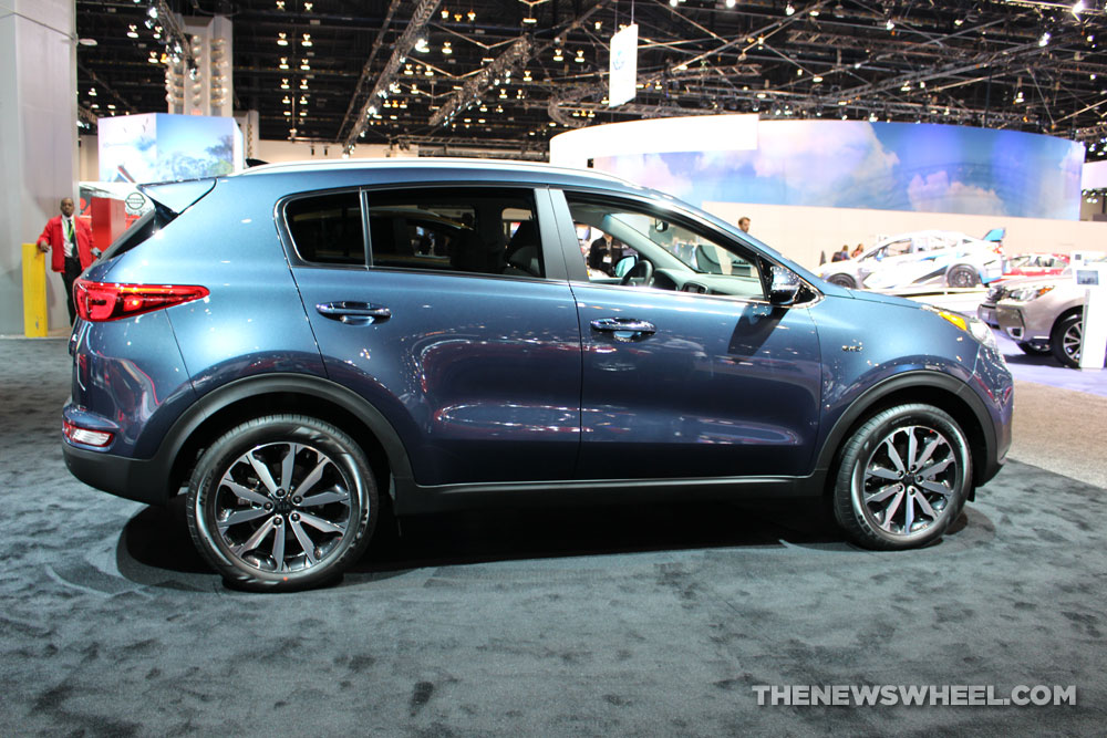 2017 Kia Sportage blue SUV on display Chicago Auto Show