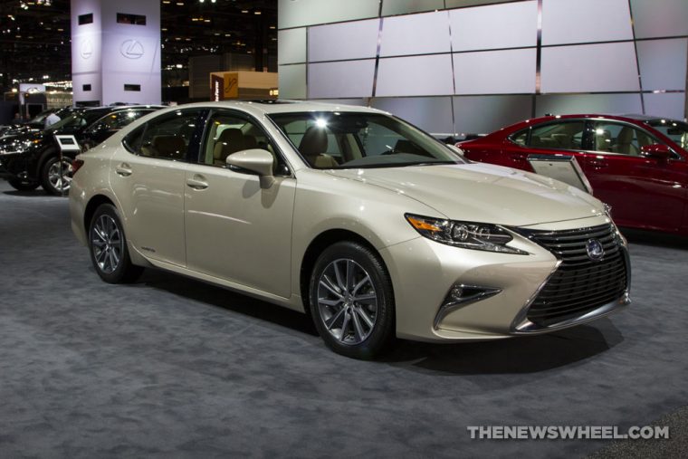 2017 Lexus ES 300h gold sedan car on display Chicago Auto Show