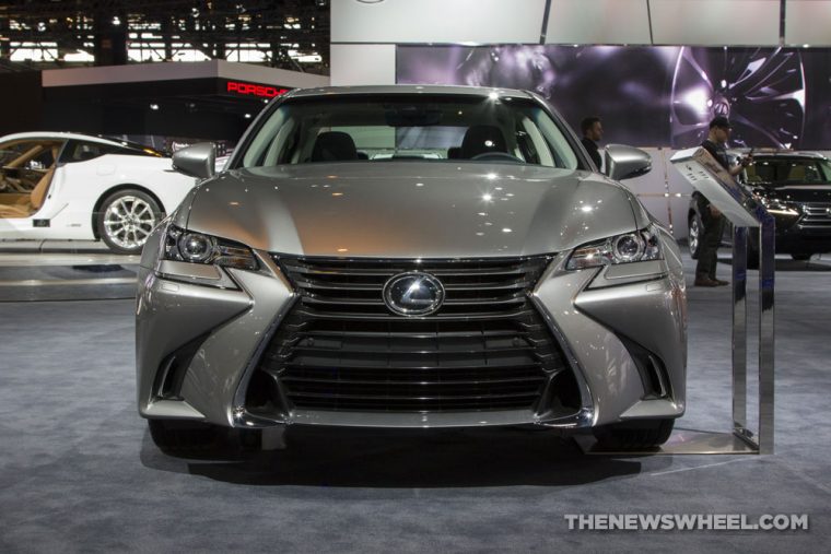 2017 Lexus GS 350 silver sedan car on display Chicago Auto Show