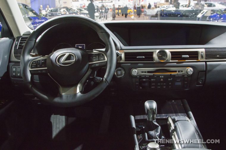 2017 Lexus GS 350 silver sedan car on display Chicago Auto Show