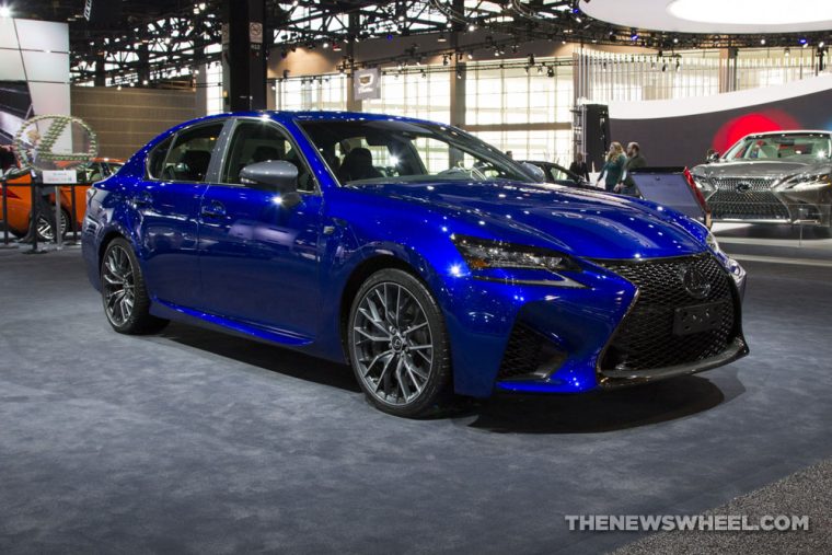 2017 Lexus GS F blue sedan car on display Chicago Auto Show