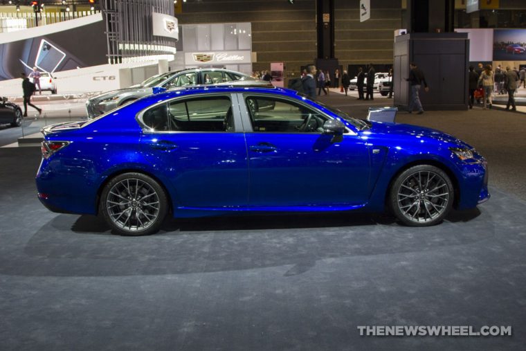 2017 Lexus GS F blue sedan car on display Chicago Auto Show