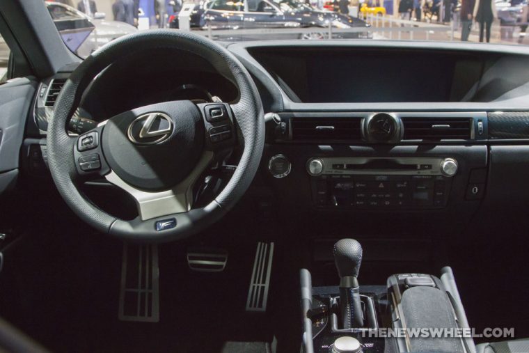 2017 Lexus GS F blue sedan car on display Chicago Auto Show