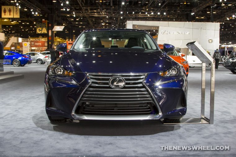 2017 Lexus IS 300 blue sedan car on display Chicago Auto Show