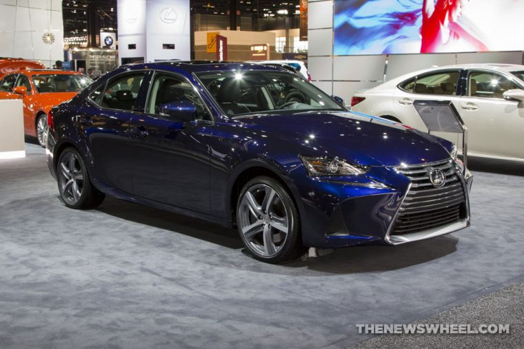 2017 Lexus IS 300 blue sedan car on display Chicago Auto Show