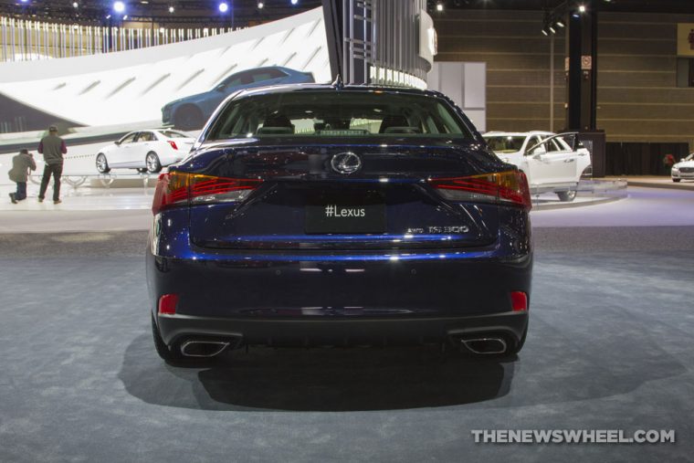 2017 Lexus IS 300 blue sedan car on display Chicago Auto Show