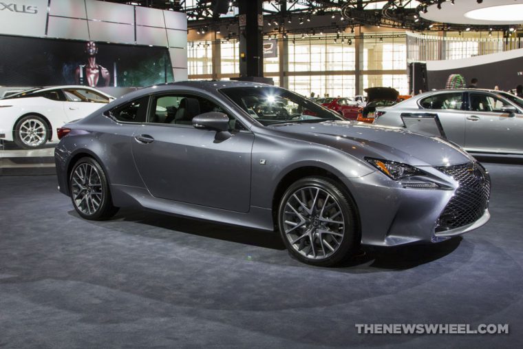 2017 Lexus RC 350 F Sport silver coupe car on display Chicago Auto Show