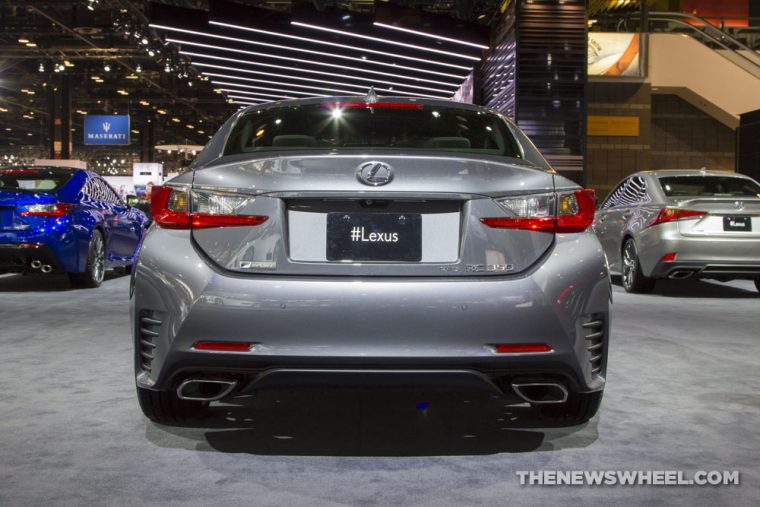 2017 Lexus RC 350 F Sport silver coupe car on display Chicago Auto Show