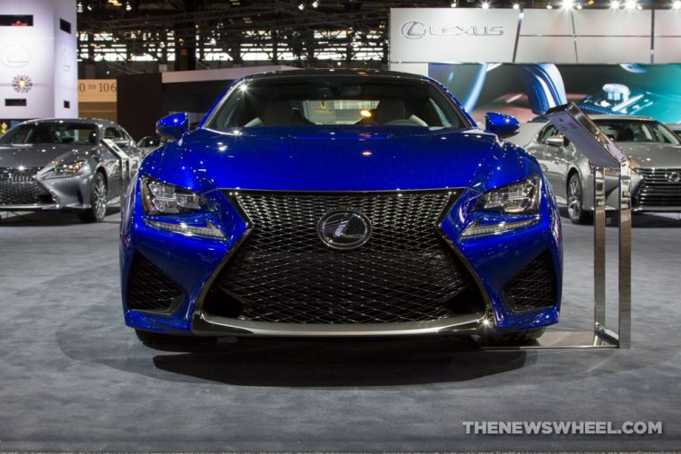 2017 Lexus RC F Sport blue coupe car on display Chicago Auto Show