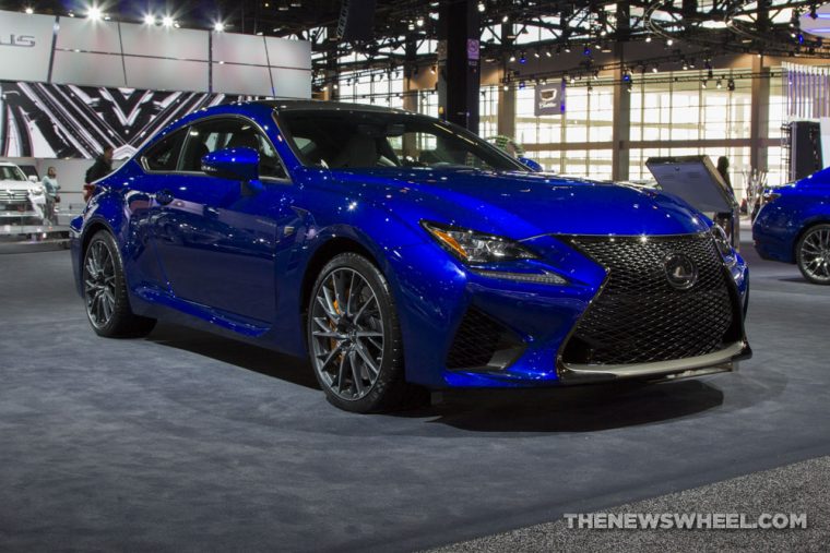 2017 Lexus RC F Sport blue coupe car on display Chicago Auto Show