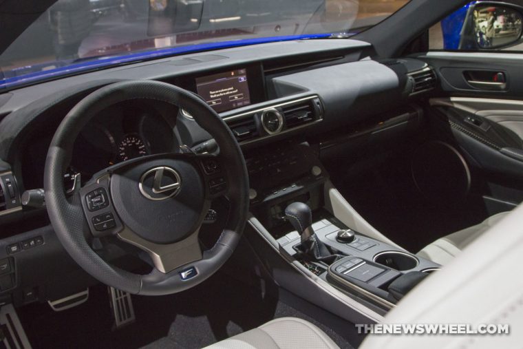 2017 Lexus RC F Sport blue coupe car on display Chicago Auto Show