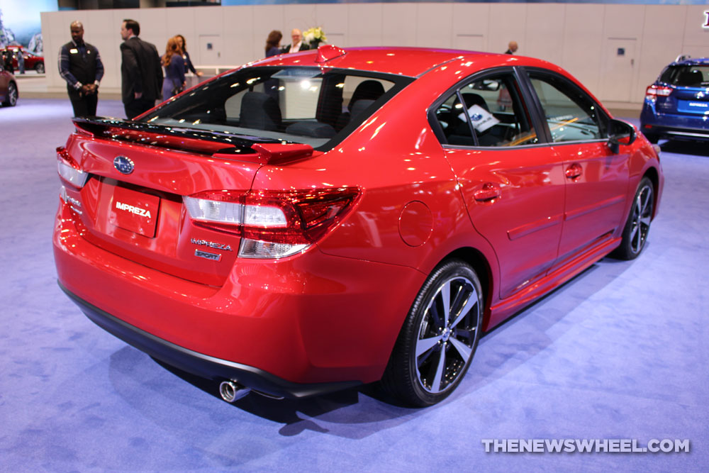 2017 Subaru Impreza 2.0i Sport red sedan car on display Chicago Auto Show