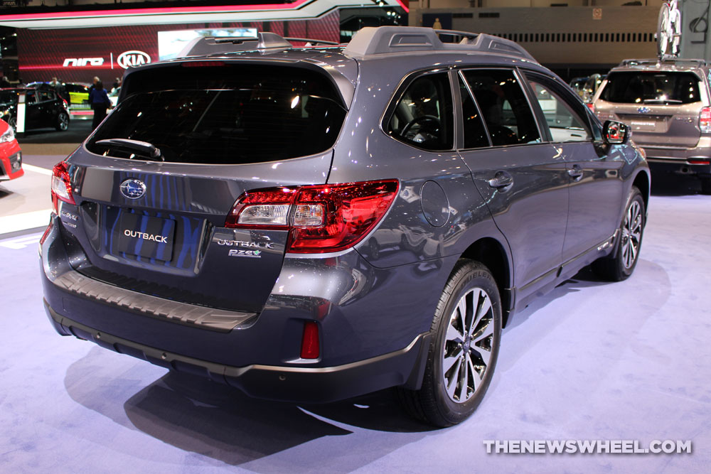 2017 Subaru Outback Limited gray SUV on display Chicago Auto Show