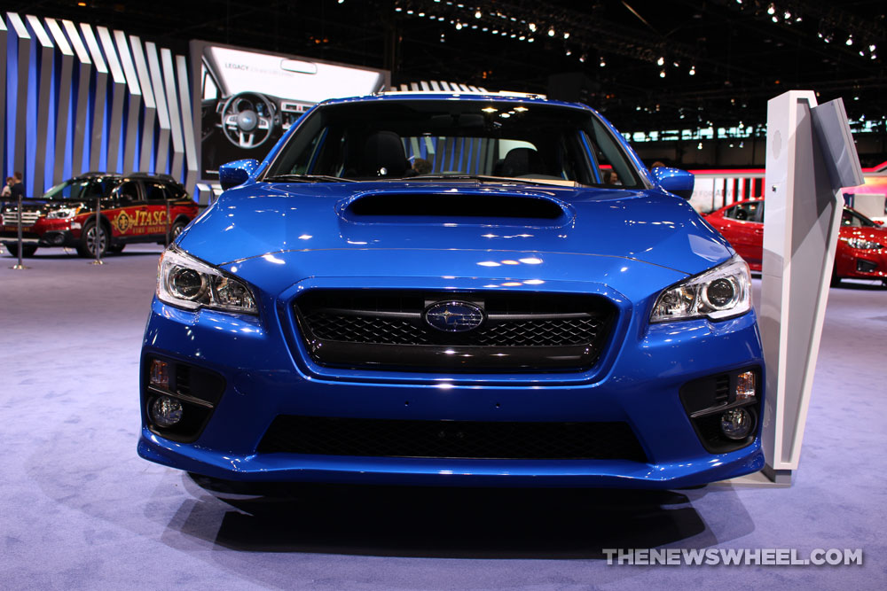 2017 Subaru WRX Limited blue sedan car on display Chicago Auto Show