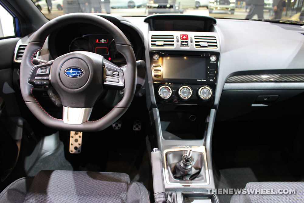 2017 Subaru WRX Limited blue sedan car on display Chicago Auto Show