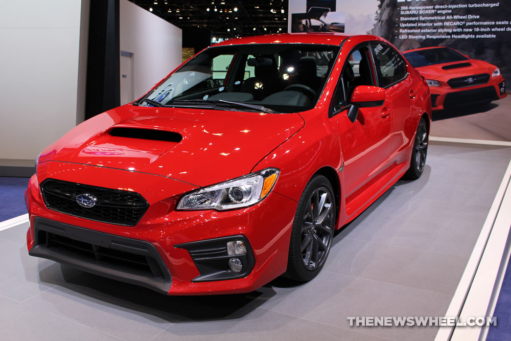 2017 Subaru WRX red sedan car on display Chicago Auto Show